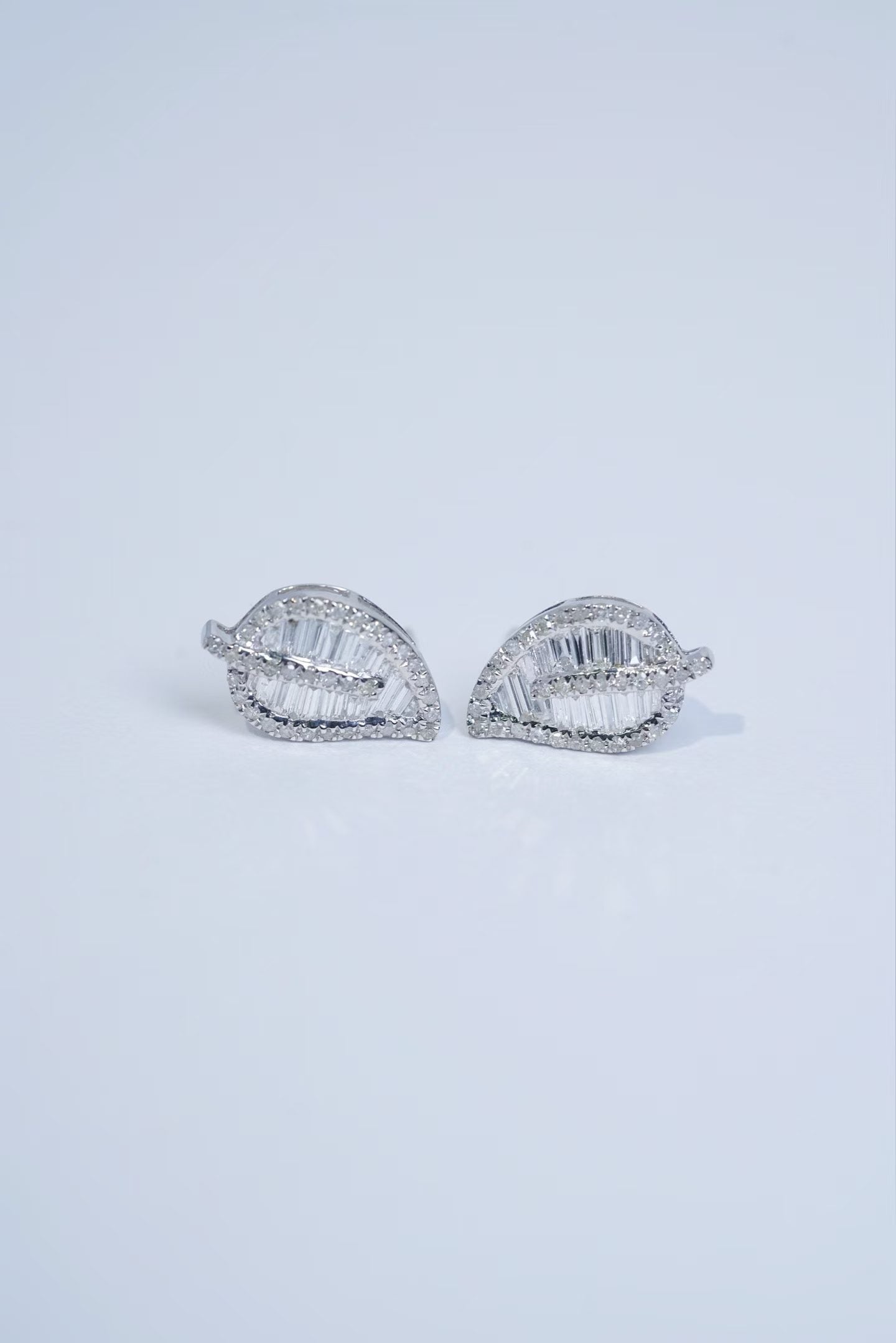 18K Tapered Leaf Diamond Stud Earrings