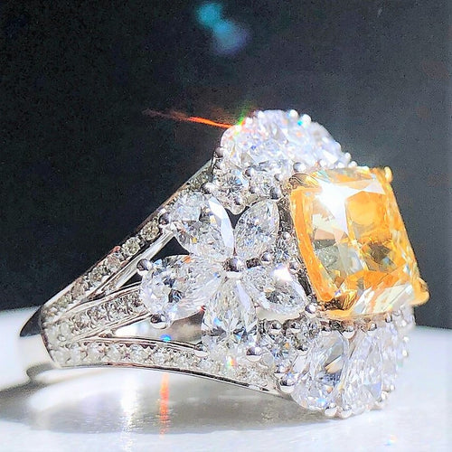 Luxury cushion-cut yellow diamond ring with 2.90ct white diamond accents