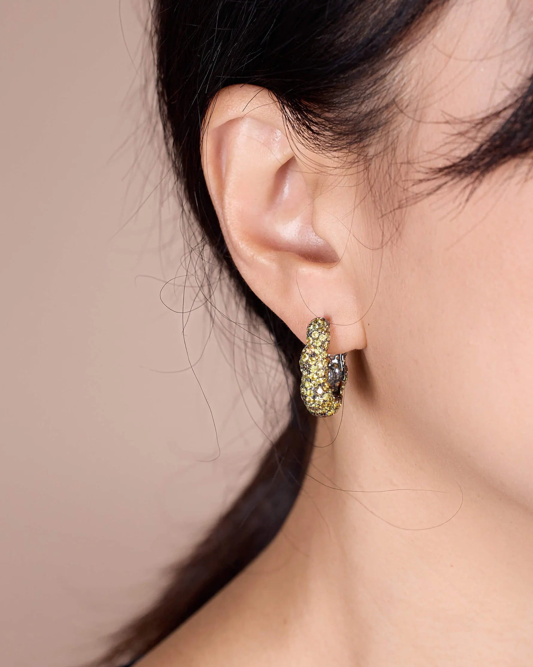 18K Yellow Gold Yellow Sapphire Diamond Hoop Earrings