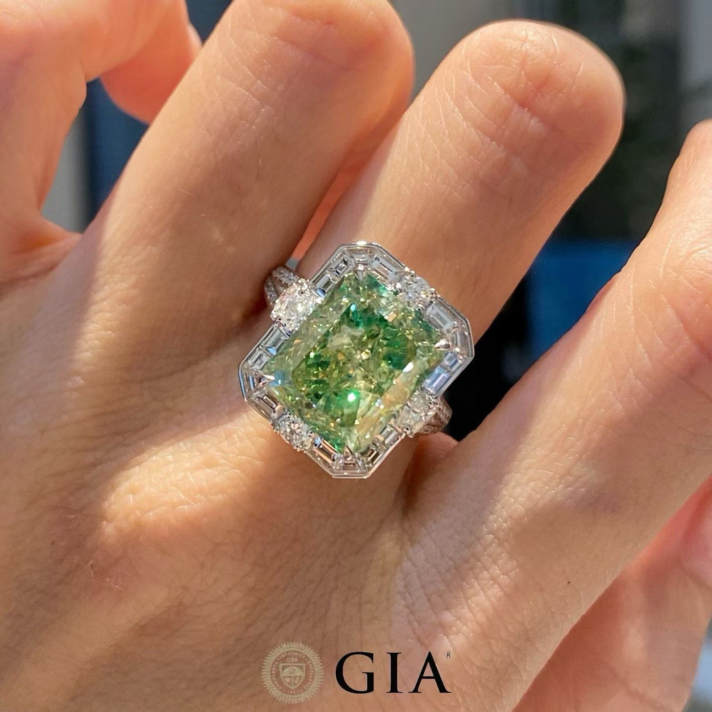 GIA 8.09ct Green Diamond Ring with 1.58ct Accent Diamonds