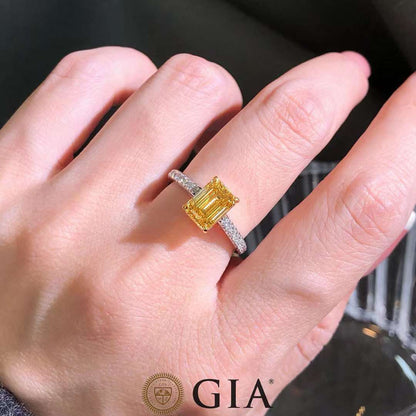 Deep Yellow Emerald Cut Diamond Engagement Ring