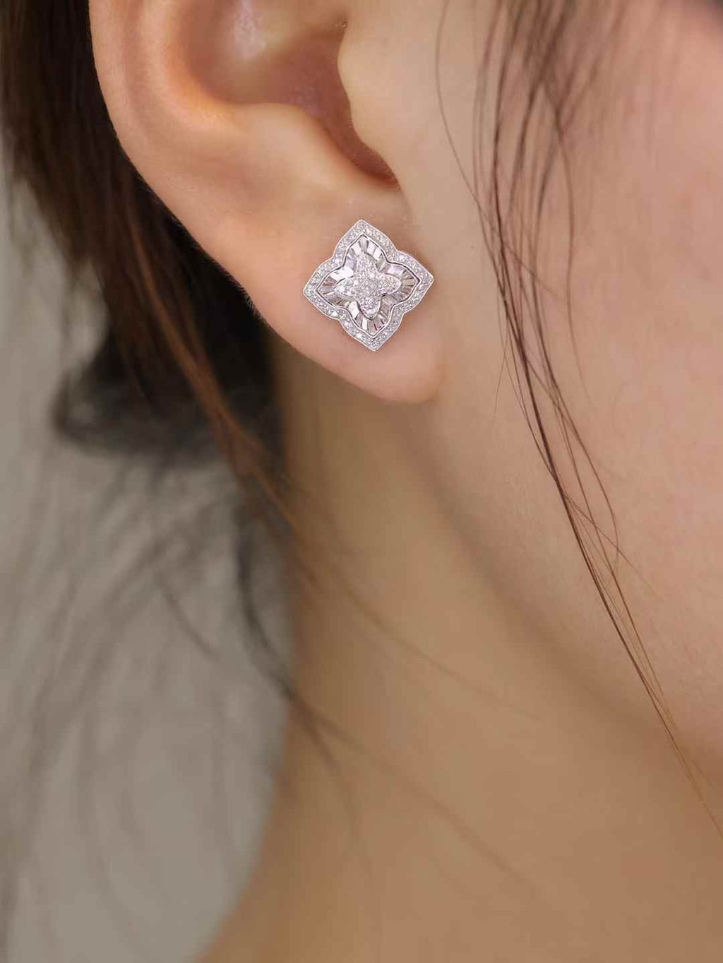 Diamond Clover Stud Earrings