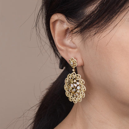 Dangle Earrings with White Marquise and Fancy Color Diamonds