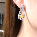 2ct GIA Fancy Yellow Pear and 2.5ct White Diamond Drop Earrings in 18K White Gold by Eze Jewelry