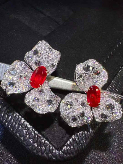 Ruby Flower Stud Earrings in 18K Gold