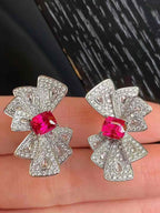 Elegant Ruby and Diamond Drop Stud Earrings in 18K Gold