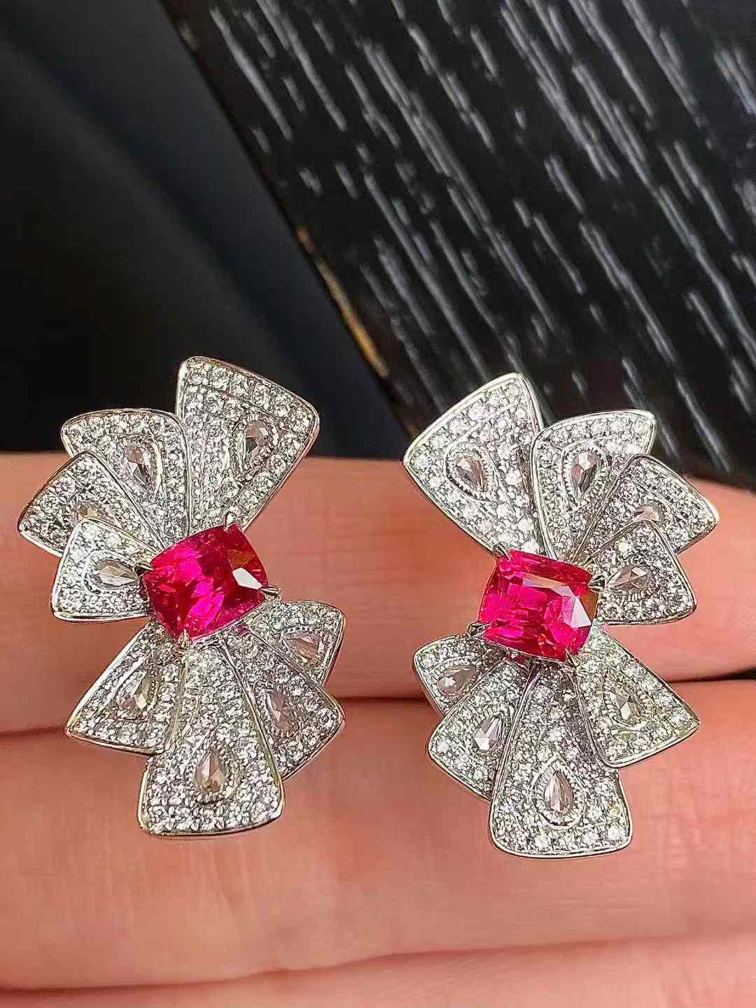 Elegant Ruby and Diamond Drop Stud Earrings in 18K Gold