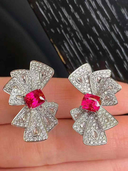 Elegant Ruby and Diamond Drop Stud Earrings in 18K Gold