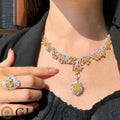 37.7ct Fancy Yellow and White Diamond Multi-Shape Necklace in 18K Gold by Eze Jewelry