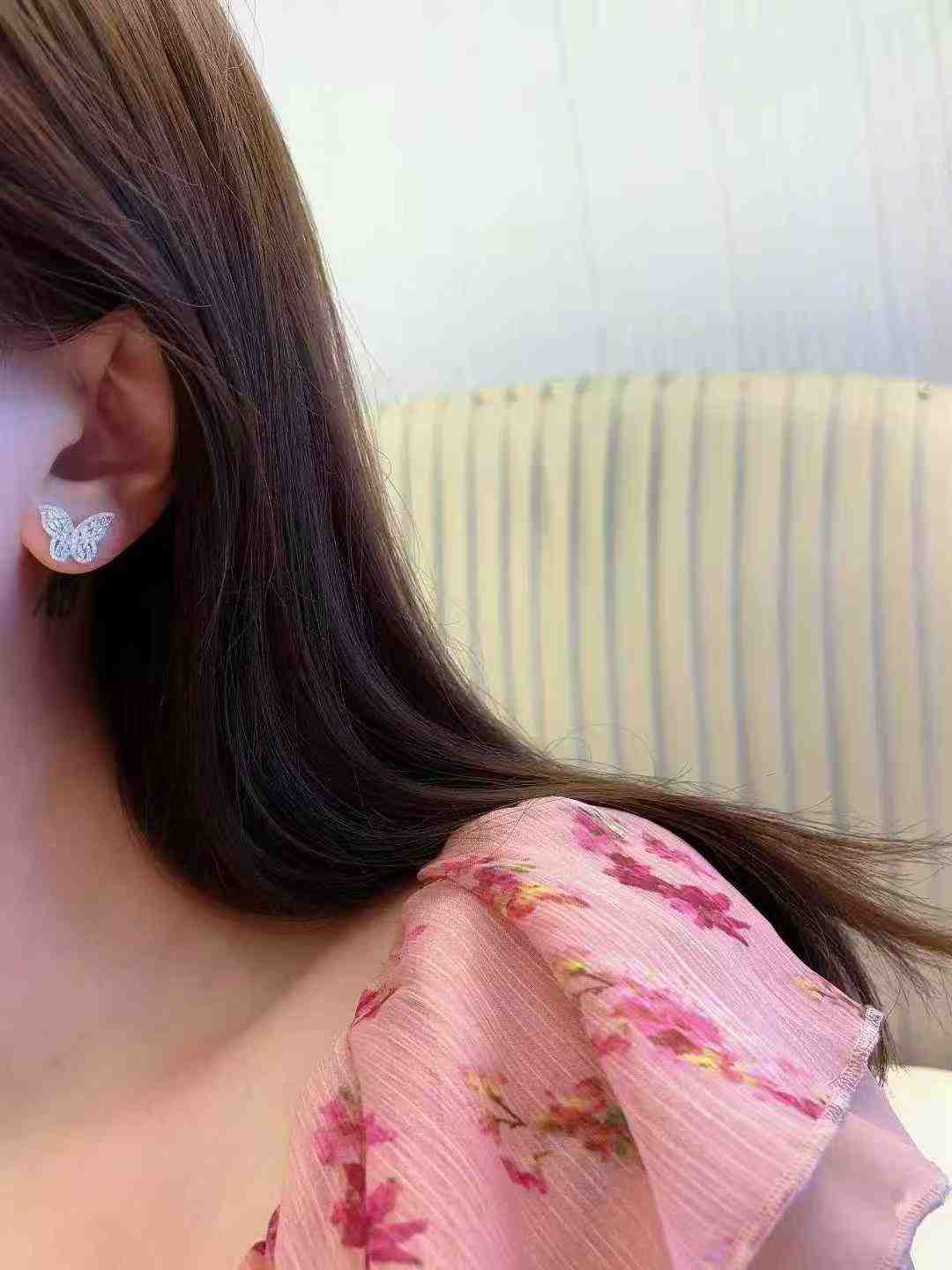 White Diamond Butterfly Stud Earrings