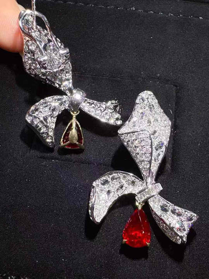 Bow Drop Ruby and Diamond Earrings