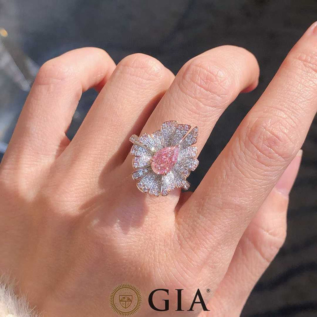 1.02ct GIA Fancy Light Brown-Pink Pear Diamond Ring