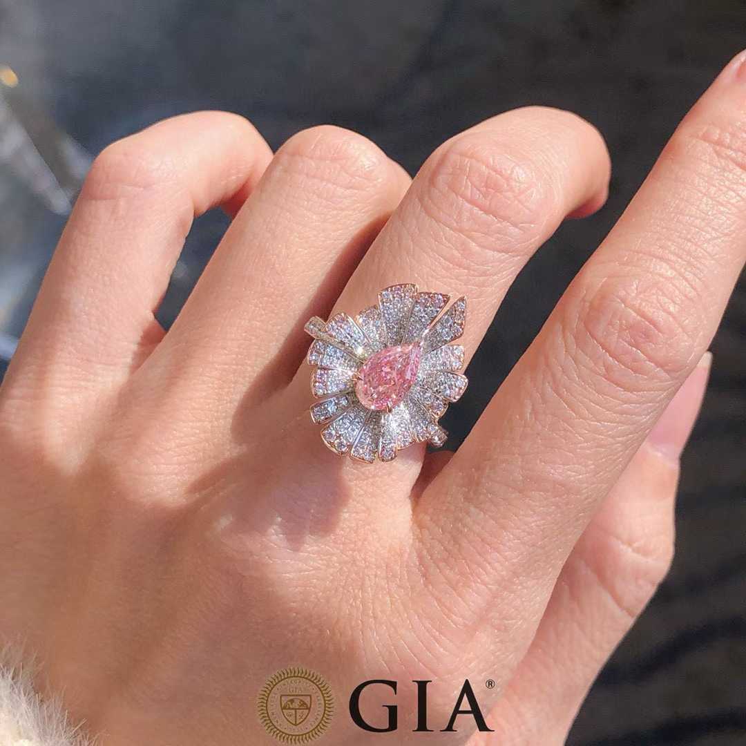 1.02ct GIA Fancy Light Brown-Pink Pear Diamond Ring