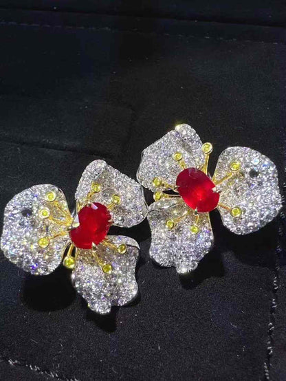 Ruby Flower Earrings 2.30 Carat