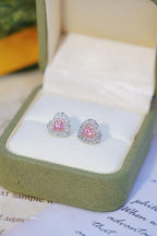 18K Gold Heart-Shaped Pink Diamond Stud Earrings