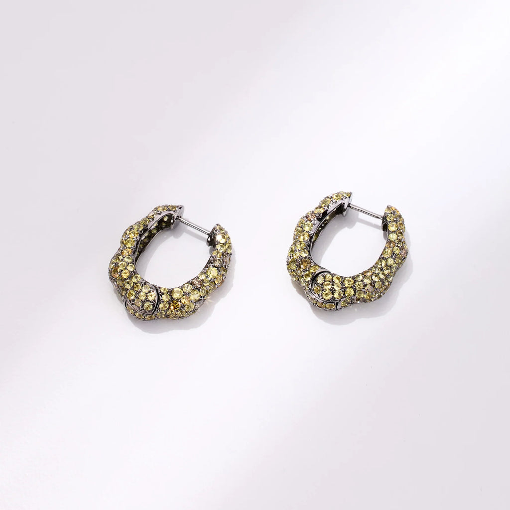 18K Yellow Gold Yellow Sapphire Diamond Hoop Earrings