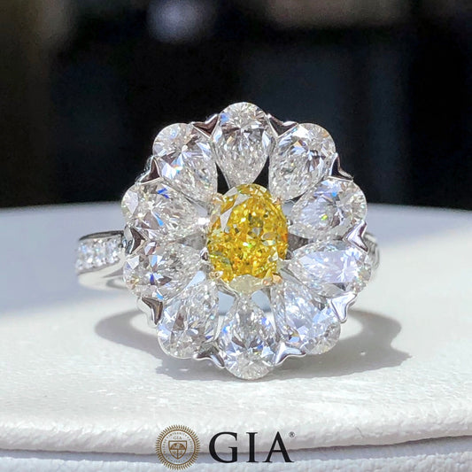 1 karat GIA-sertifisert fancy gul naturlig diamantring