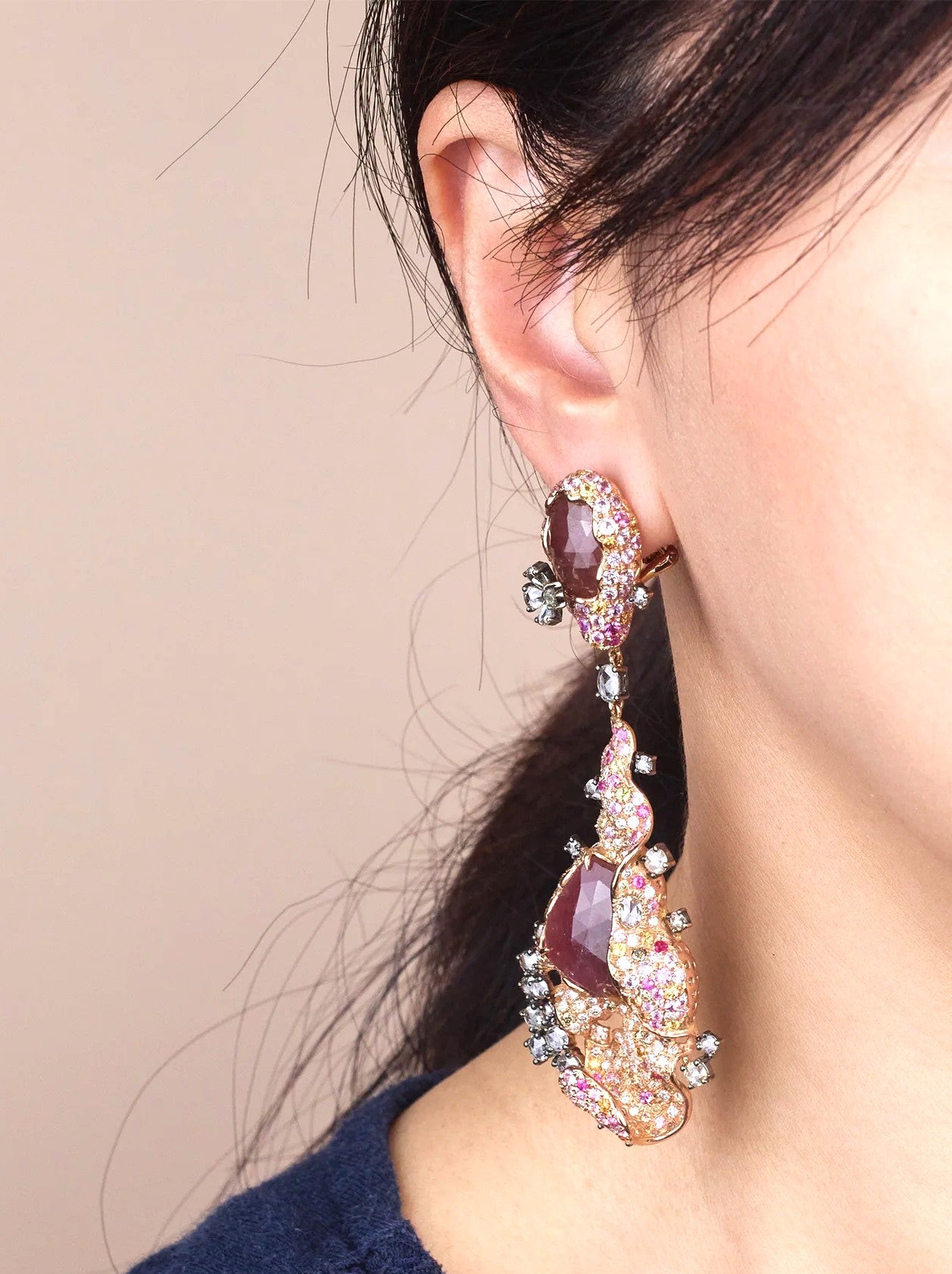 Dangle Drop Earrings with Color Sapphires and Diamonds