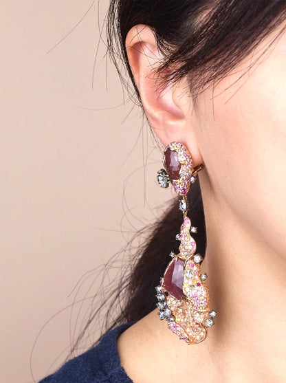 Dangle Drop Earrings with Color Sapphires and Diamonds