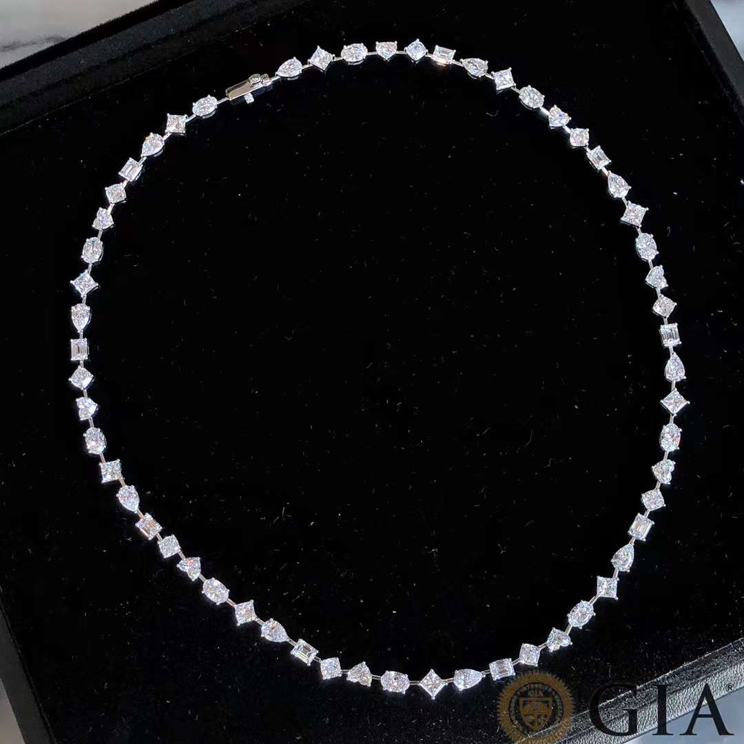  GIA Diamond Tennis Necklace 18K White Gold