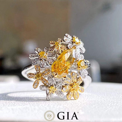 1.00 Carat Fancy Brownish Yellow Diamond Kite Ring with Pear Halo