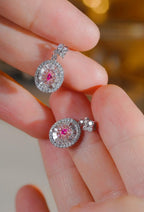 Pink Stud Drop Earrings