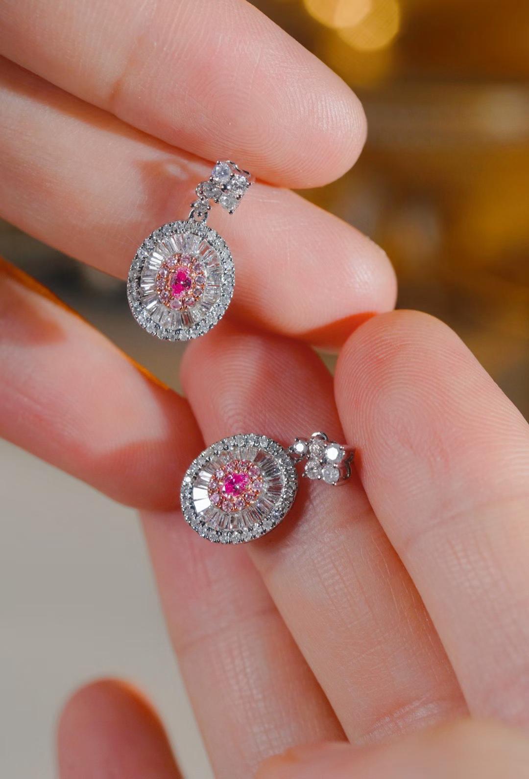 Pink Stud Drop Earrings
