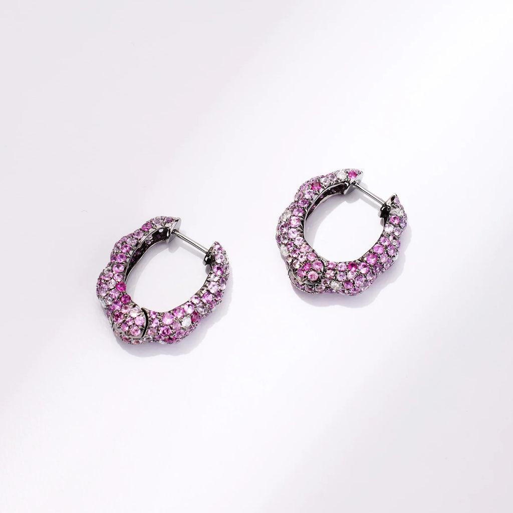 Pink Sapphire Diamond Hoop Earrings