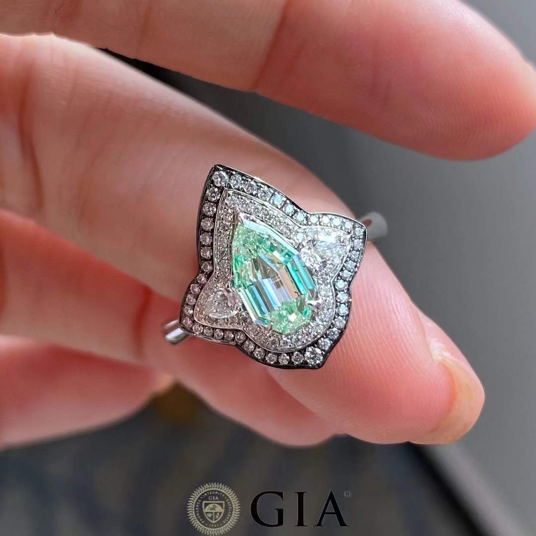 GIA 0.90ct Shield-Cut Green Diamond Ring