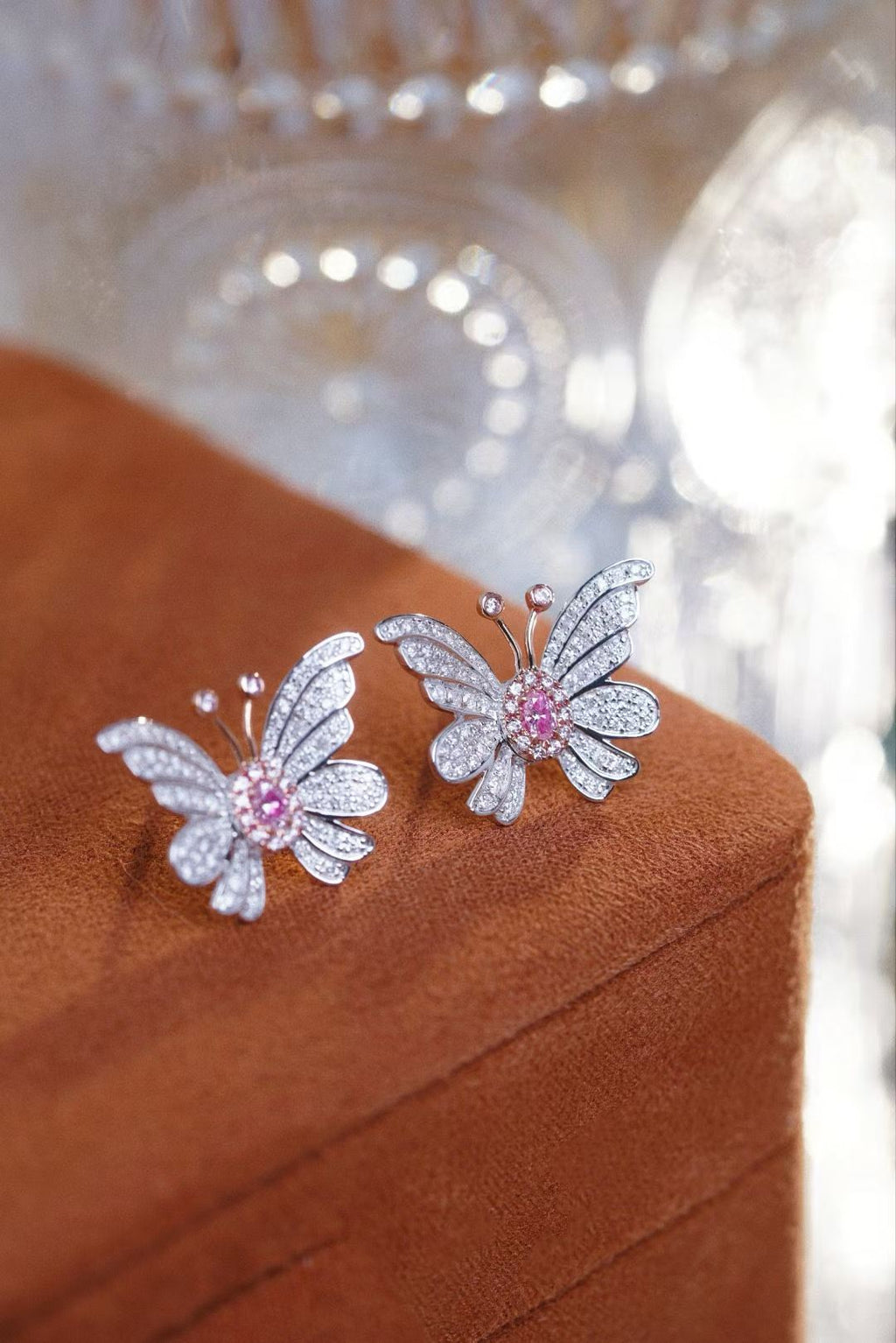 Pink Diamond Butterfly Earrings
