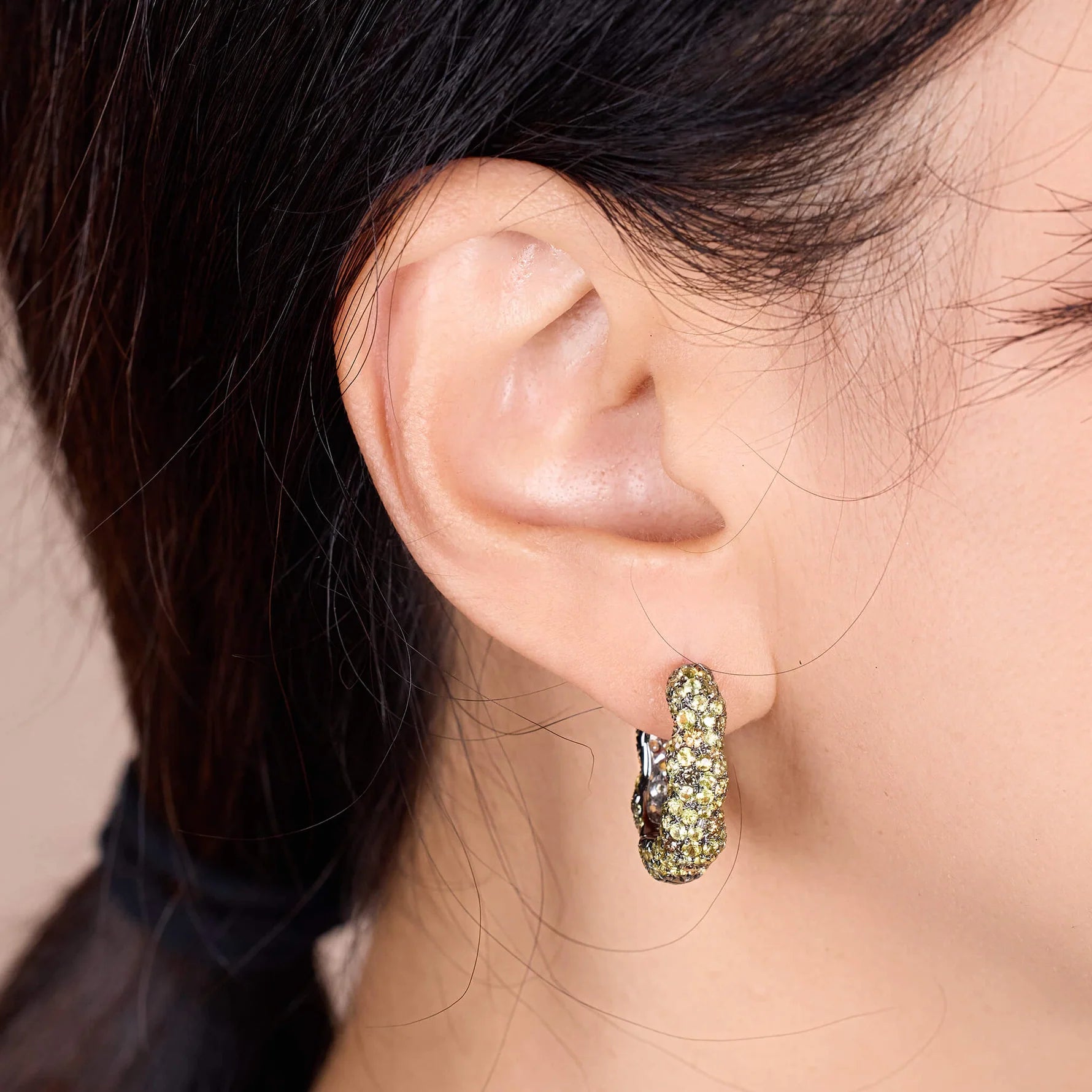 18K Yellow Gold Yellow Sapphire Diamond Hoop Earrings