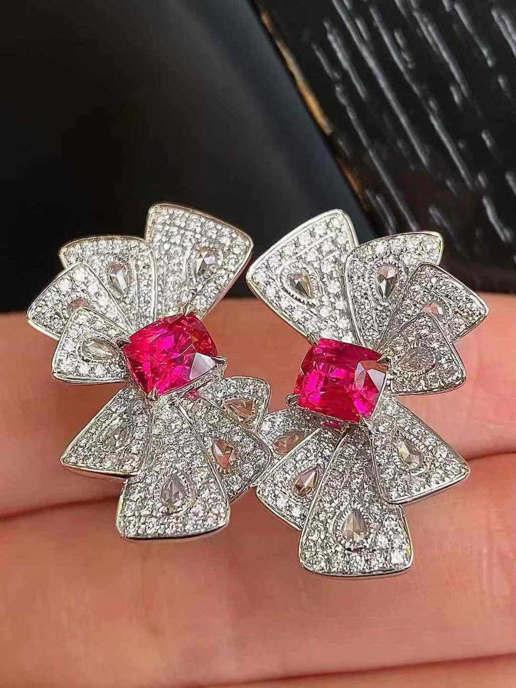 Elegant Ruby and Diamond Drop Stud Earrings in 18K Gold