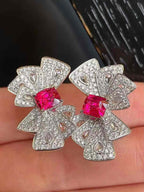 Elegant Ruby and Diamond Drop Stud Earrings in 18K Gold
