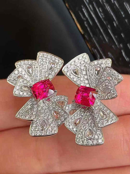 Elegant Ruby and Diamond Drop Stud Earrings in 18K Gold