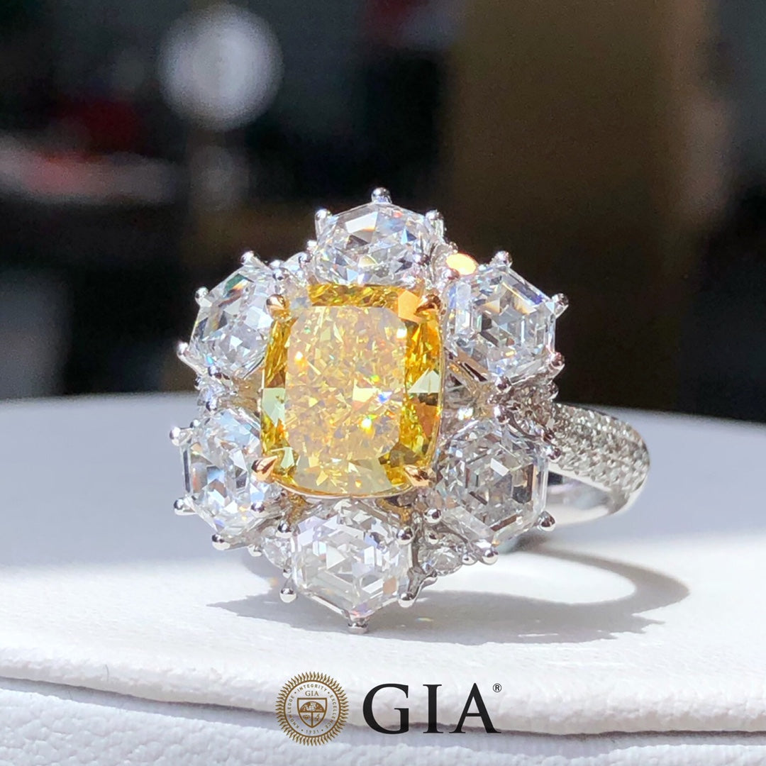 Eze Jewelry Bague en diamant jaune vif fantaisie certifiée GIA de 3,00 carats