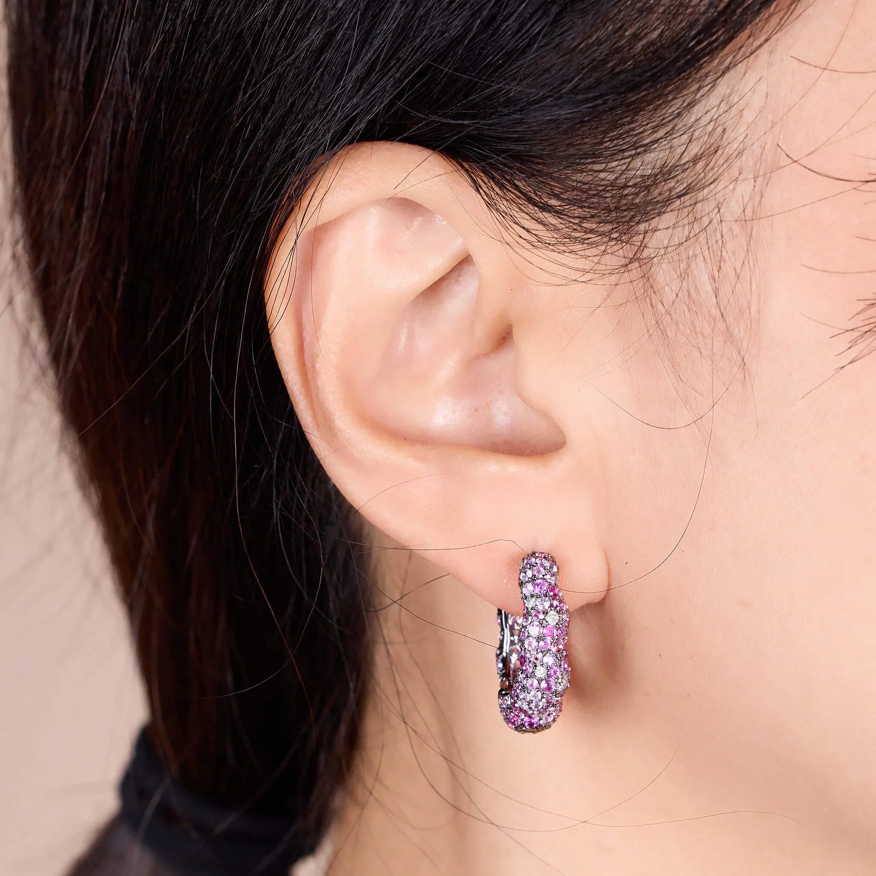 Pink Sapphire Diamond Hoop Earrings