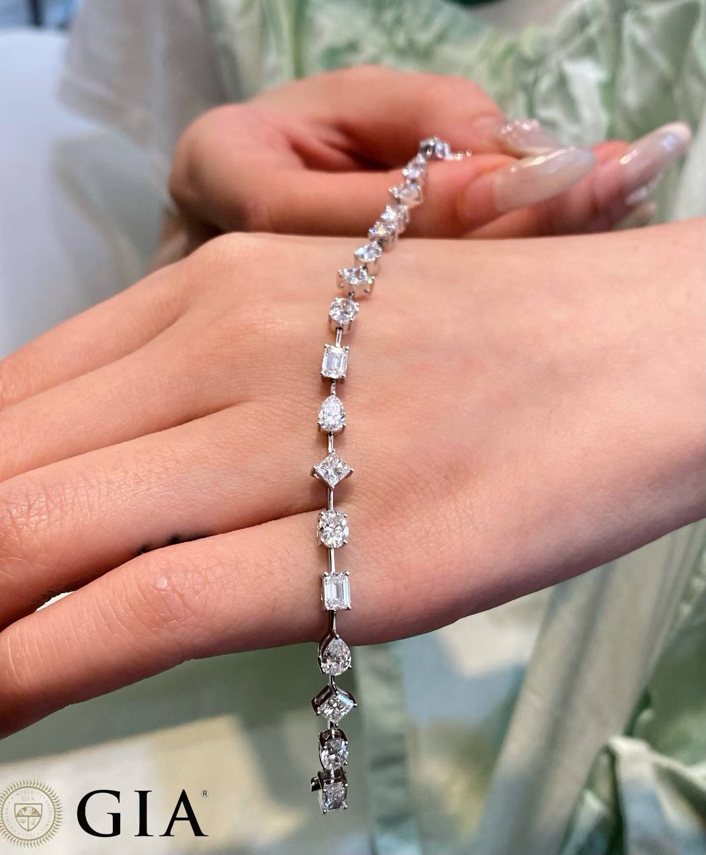 GIA Certified 6.00ct Fancy-Cut White Diamond Bracelet