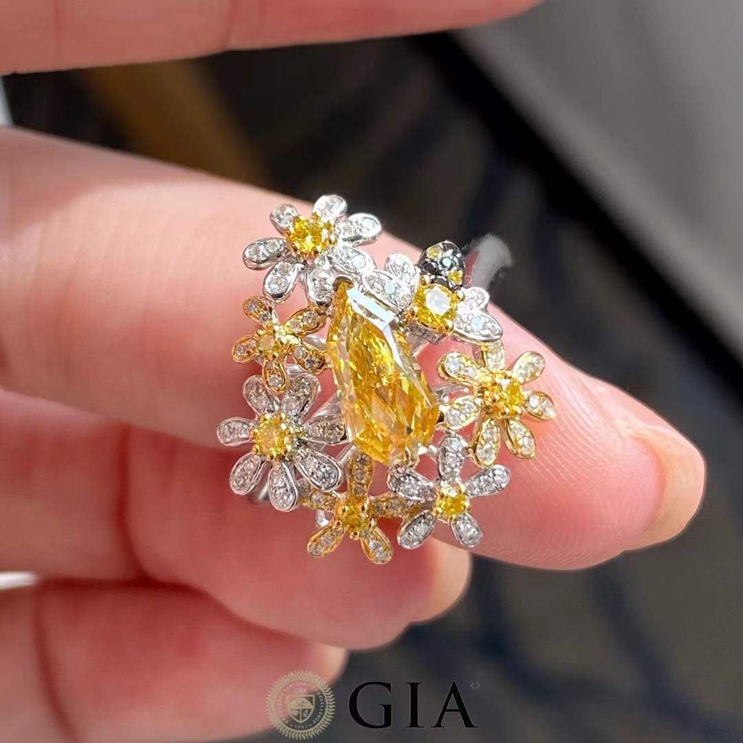 1.00 Carat Fancy Brownish Yellow Diamond Kite Ring with Pear Halo