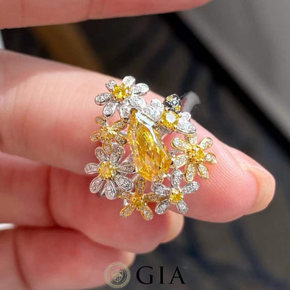 1.00 Carat Fancy Brownish Yellow Diamond Kite Ring with Pear Halo