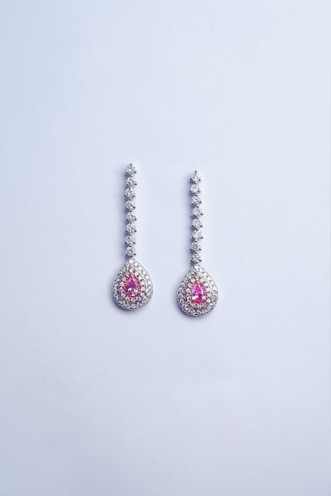 18K Gold 1.00ct Pear-Cut Pink Diamond Threader Earrings