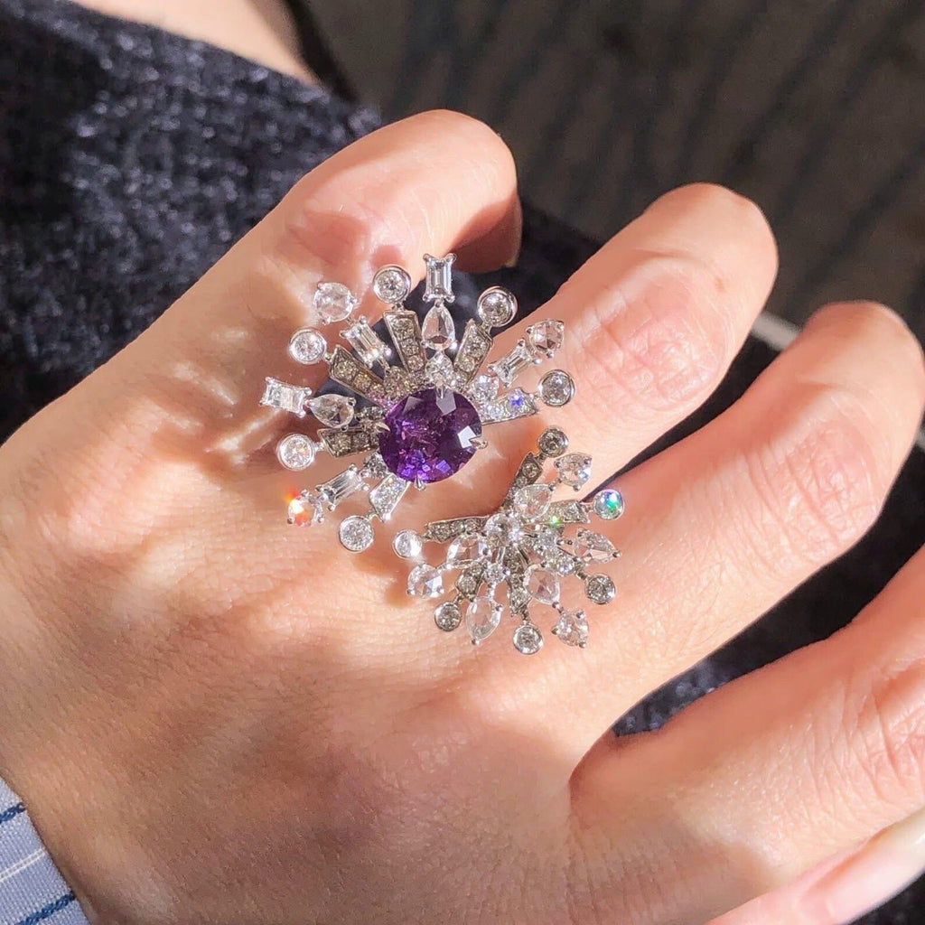 Intense Violet Sapphire Diamond Cocktail Ring