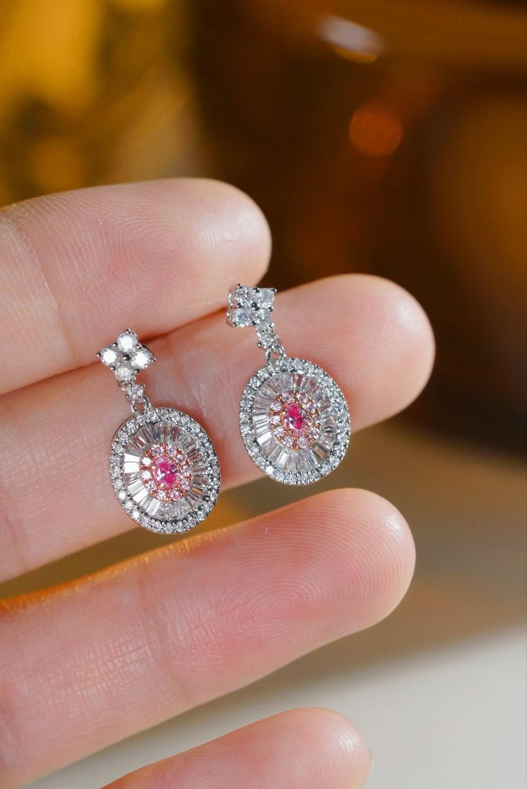 Pink Stud Drop Earrings