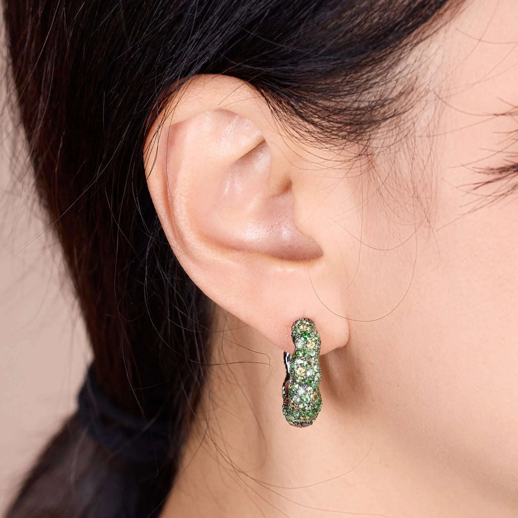 Green Sapphire Hoop Earrings
