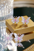 Pink Diamond Butterfly Earrings