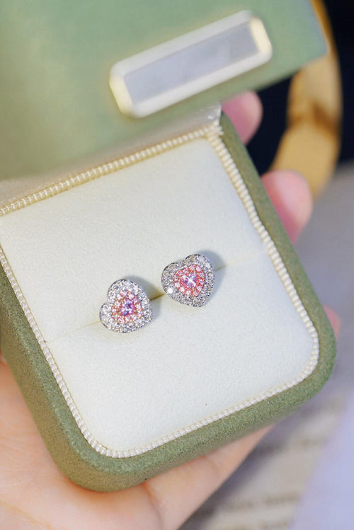 18K Gold Heart-Shaped Pink Diamond Stud Earrings