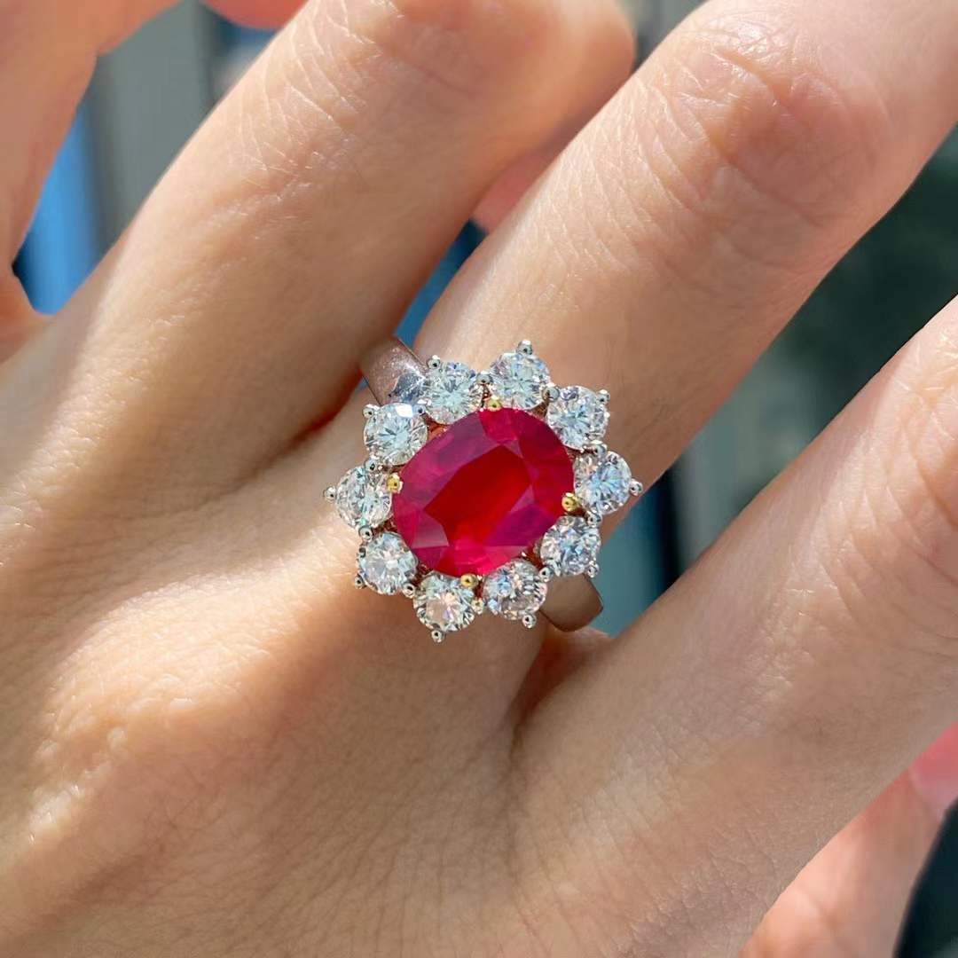 GRS-Certified 2.52ct Unheated "Pigeon's Blood" Ruby Diamond Ring