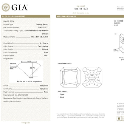 خاتم الخطوبة المكون من ثلاثة أحجار من الماس الأصفر الفاخر المعتمد من GIA