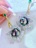 Tahitian Peacock Green Pearl Diamond Earrings