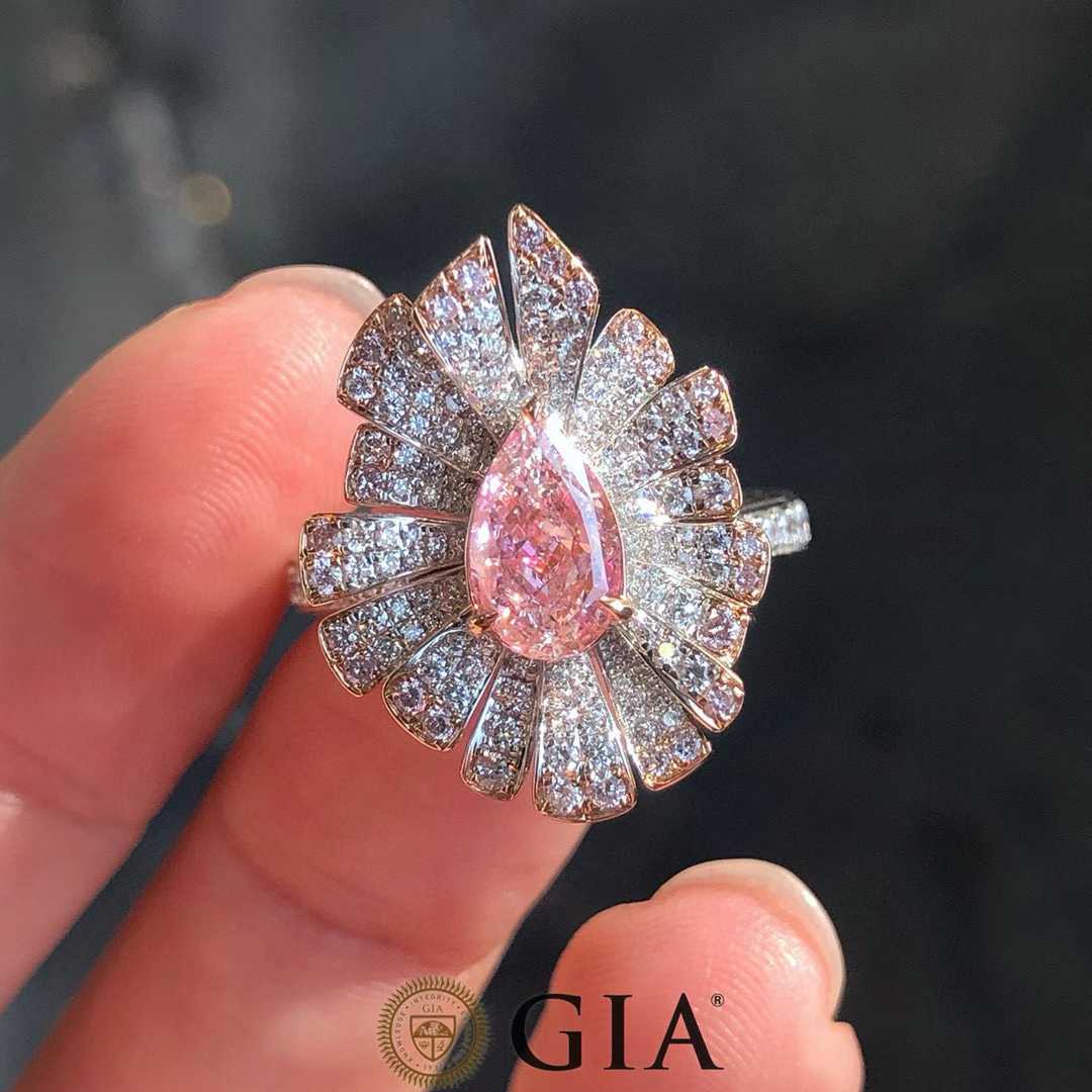 1.02ct GIA Fancy Light Brown-Pink Pear Diamond Ring