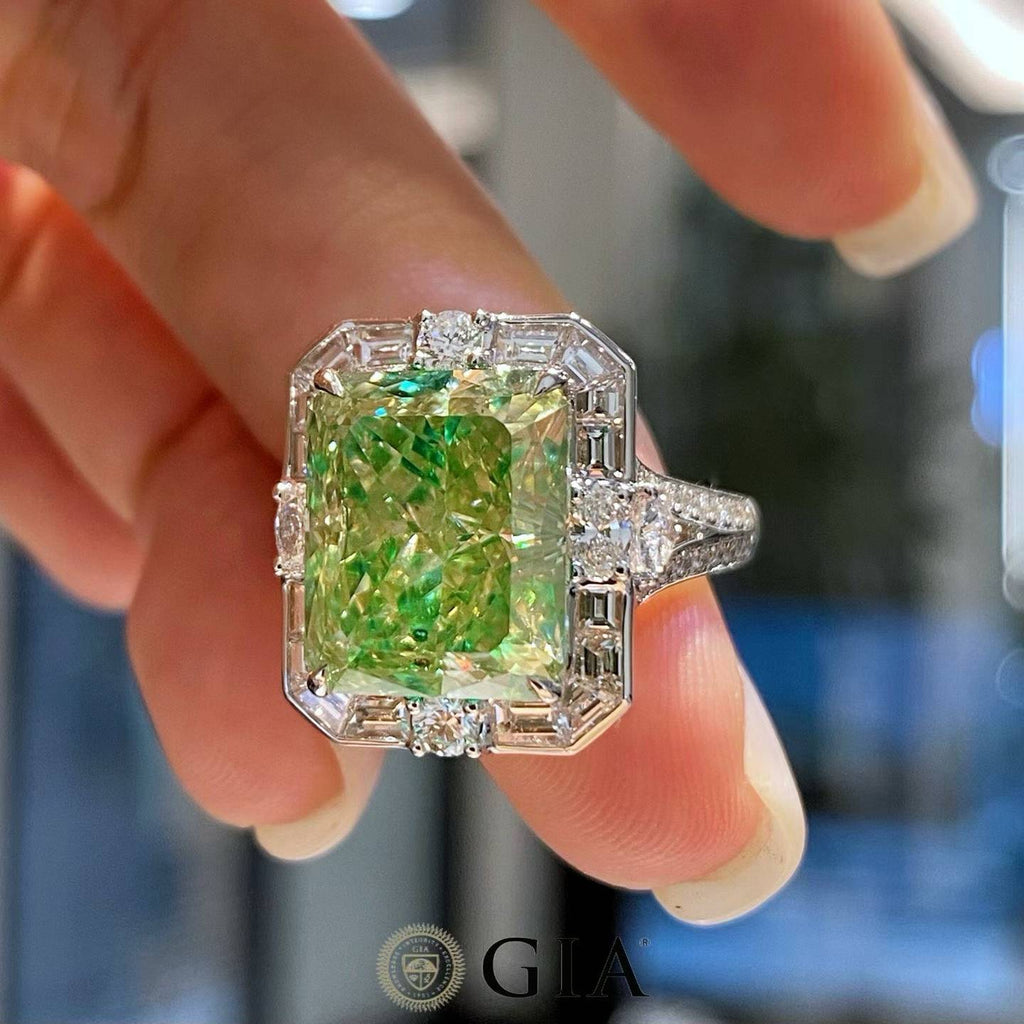 GIA 8.09ct Green Diamond Ring with 1.58ct Accent Diamonds